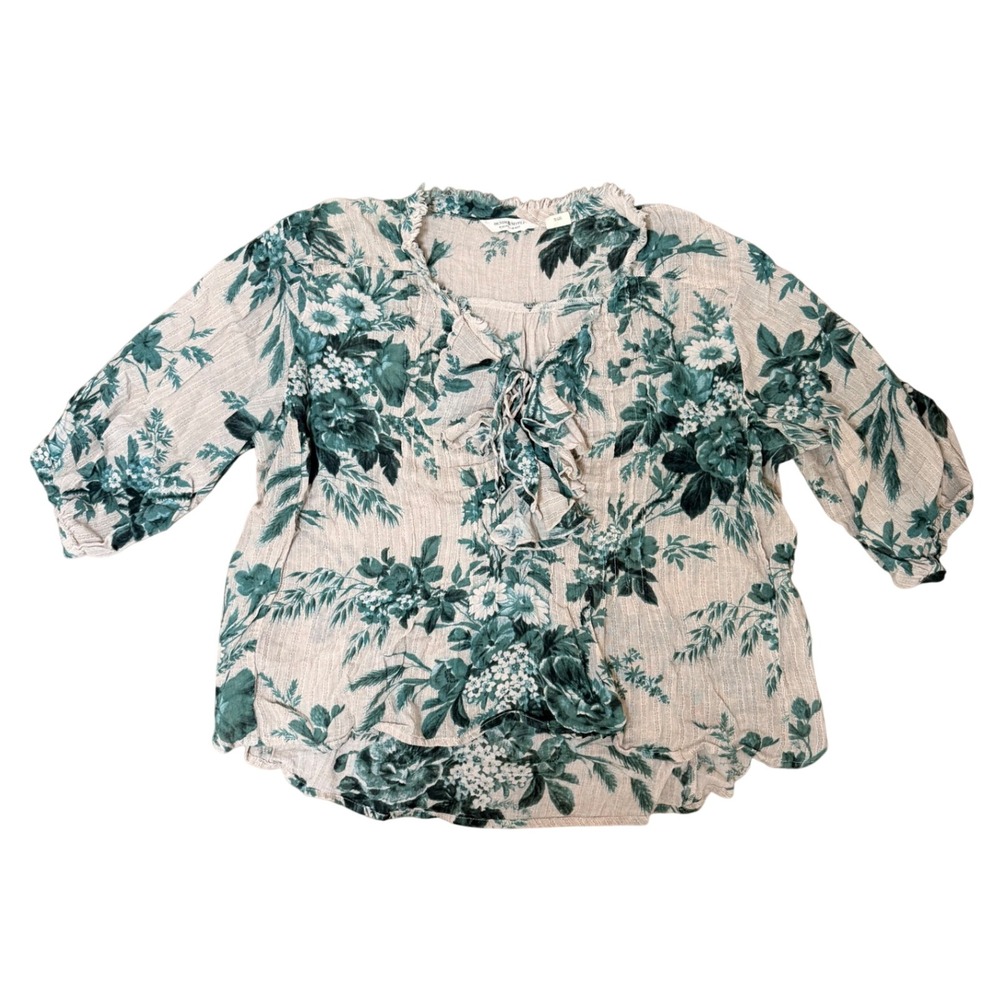 Denim & Supply Ralph Lauren Floral Cotton Gauze Peasant Blouse Green XL